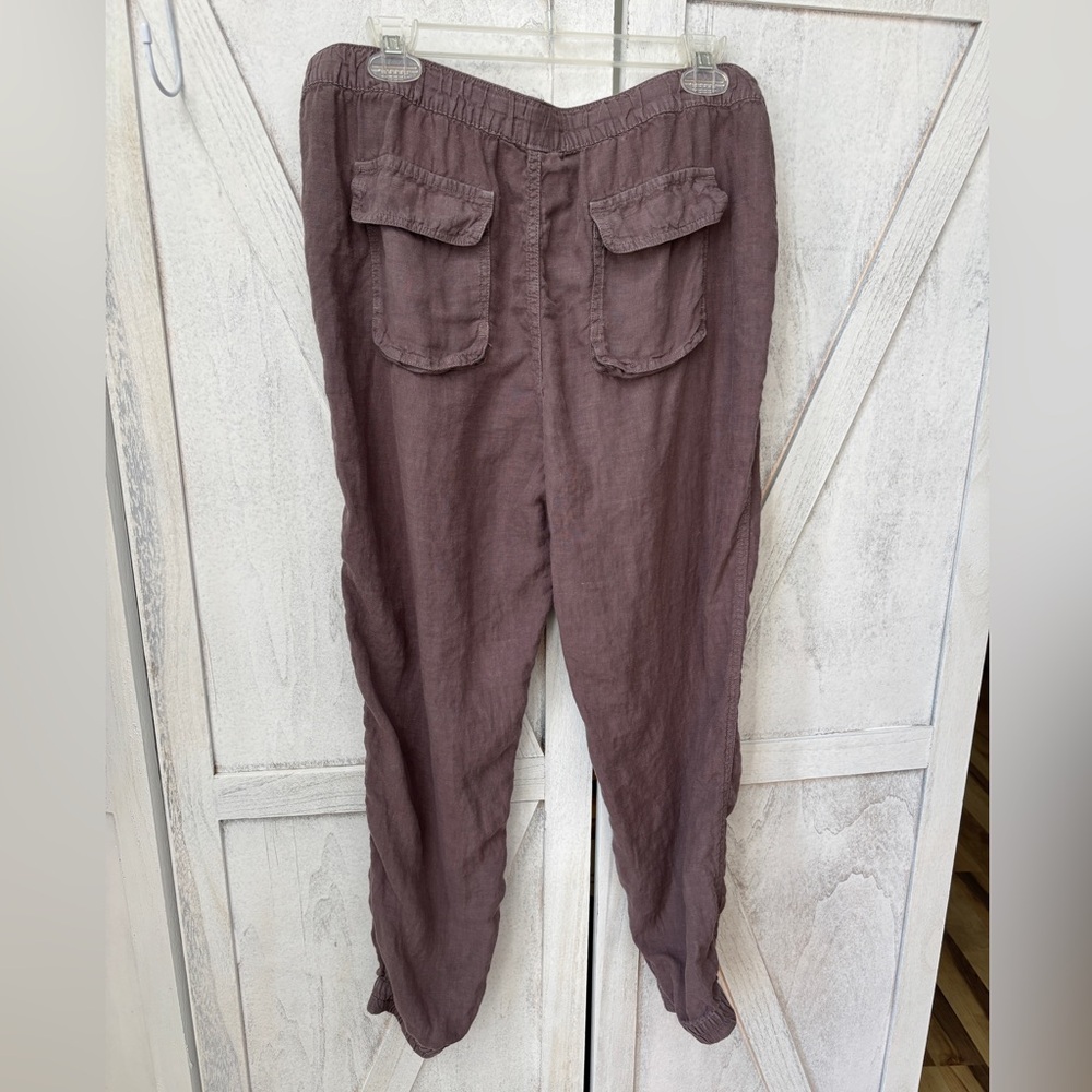 C&C California Linen Jogger Pants Women’s Large Brown Utility Cargo Pants - Picture 3 of 9